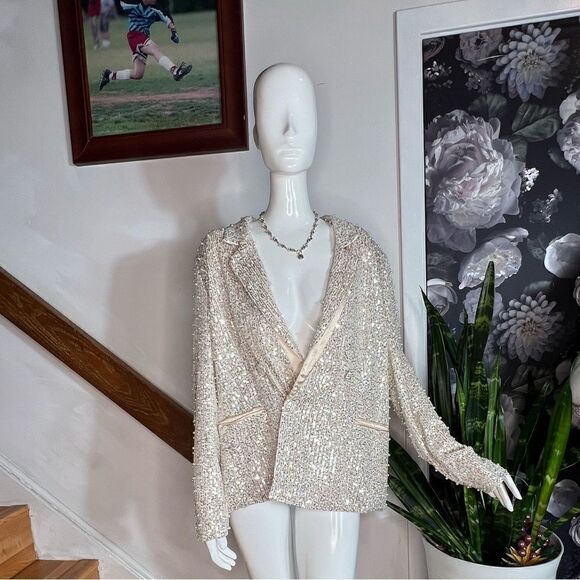 Anthropologie MABLE Pearl Sequin Mix Blazer / Size L - Picture 8 of 14
